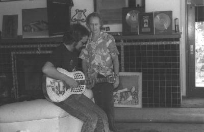 Rainer testing Robby's guitar