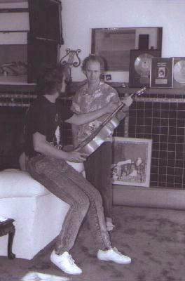 Rainer testing Robby's guitar